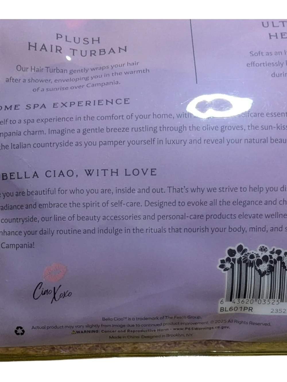 Bella Ciao 2-Piece Spa Hair Turban & Headband Set O/S Purple